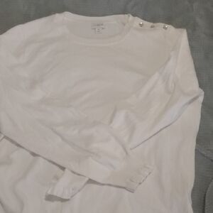 J. Crew White Button-Shoulder Top